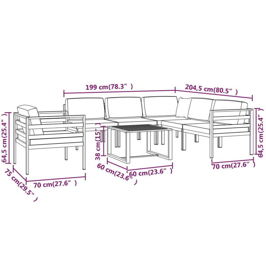7-Delige Loungeset Met Kussens Aluminium Antracietkleurig 1