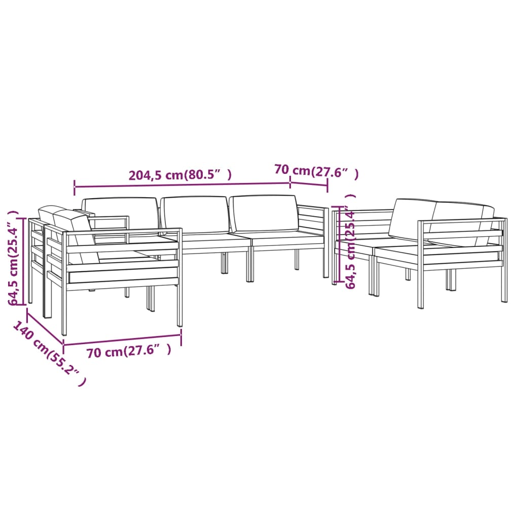 7-Delige Loungeset Met Kussens Aluminium Antracietkleurig 6x hoek + midden