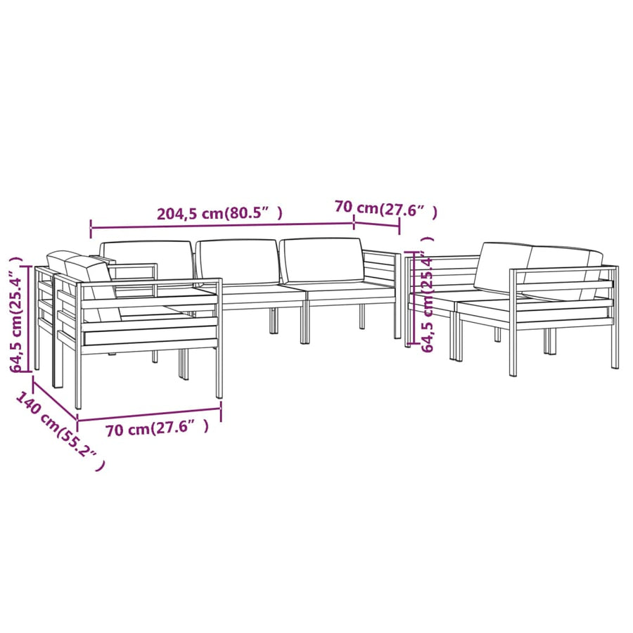 7-Delige Loungeset Met Kussens Aluminium Antracietkleurig 6x hoek + midden