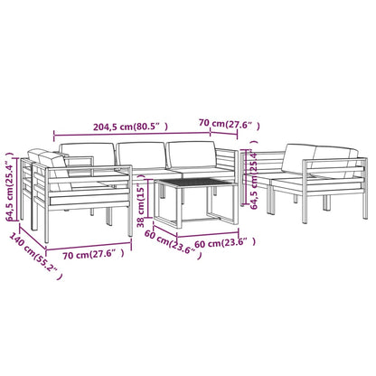 8-Delige Loungeset Met Kussens Aluminium Antracietkleurig 6x hoek + midden + Tafel