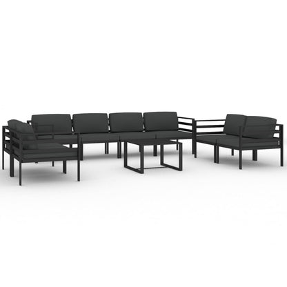 9-Delige Loungeset Met Kussens Aluminium Antracietkleurig 6x hoek + 2x midden + Tafel