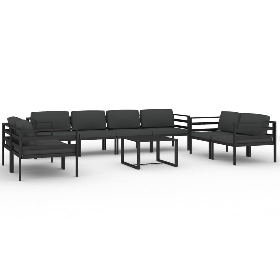 9-Delige Loungeset Met Kussens Aluminium Antracietkleurig 6x hoek + 2x midden + Tafel