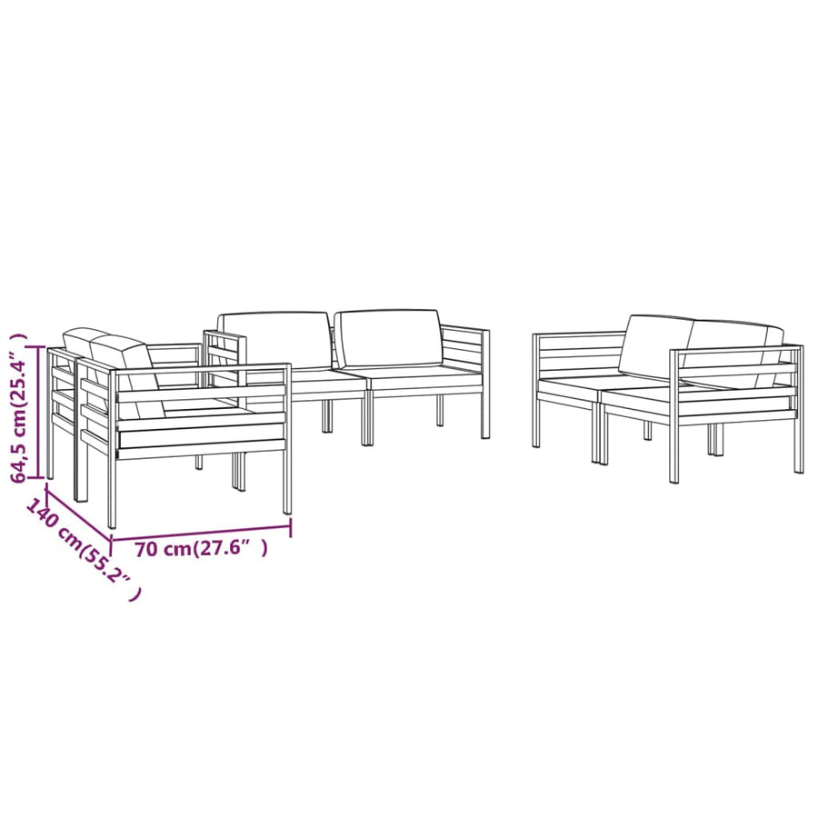 6-Delige Loungeset Met Kussens Aluminium Antracietkleurig 6x hoek