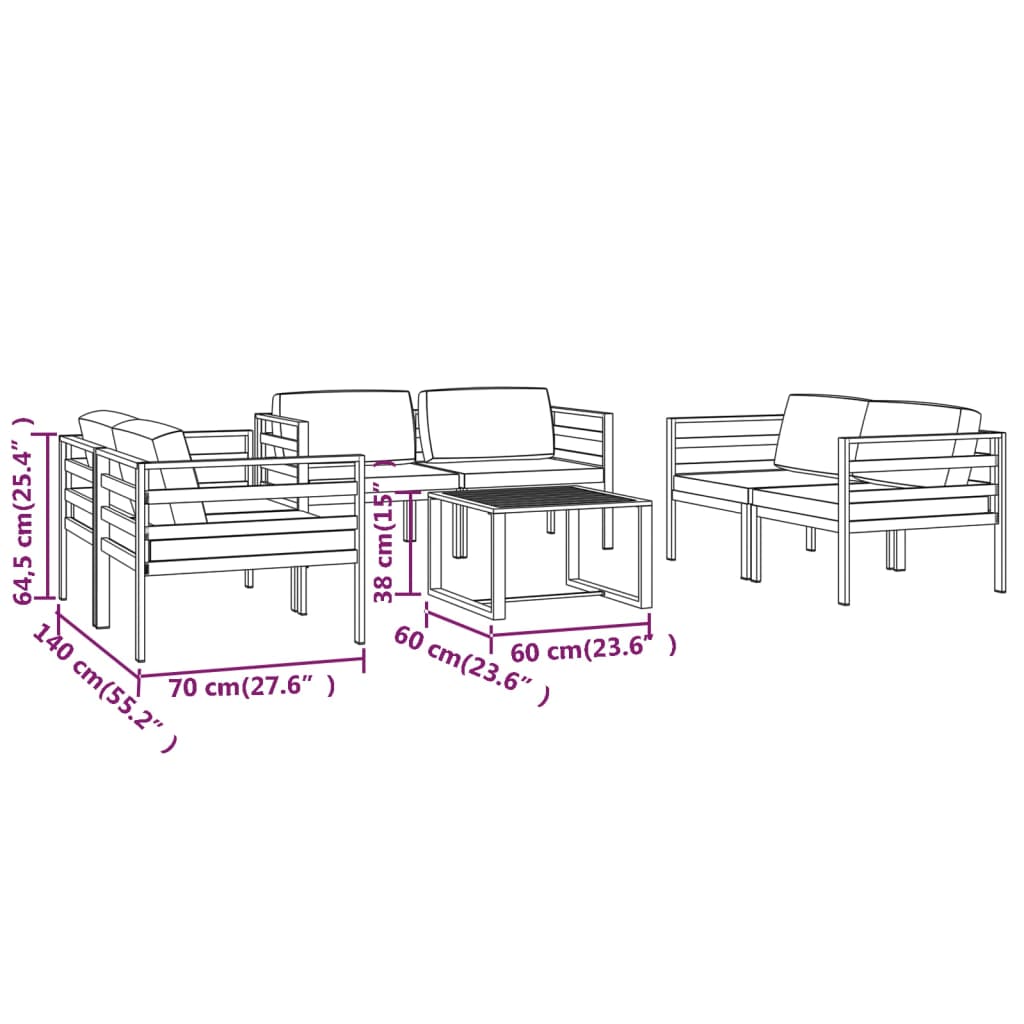 7-Delige Loungeset Met Kussens Aluminium Antracietkleurig 6x hoek + Tafel