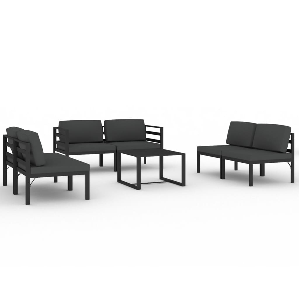 7-Delige Loungeset Met Kussens Aluminium Antracietkleurig 4x midden + 2x hoek + Tafel