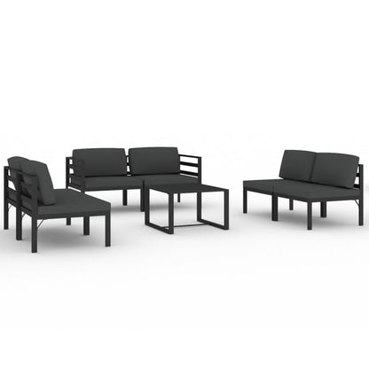 7-Delige Loungeset Met Kussens Aluminium Antracietkleurig 4x midden + 2x hoek + Tafel