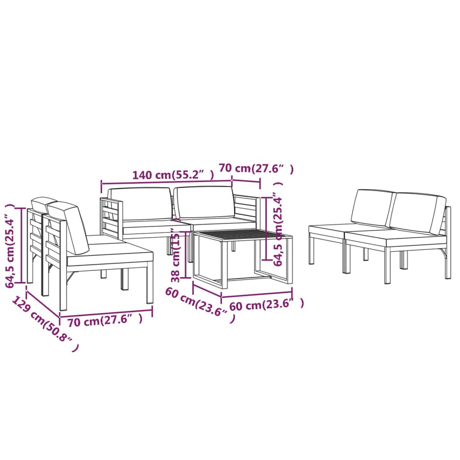 7-Delige Loungeset Met Kussens Aluminium Antracietkleurig 4x midden + 2x hoek + Tafel