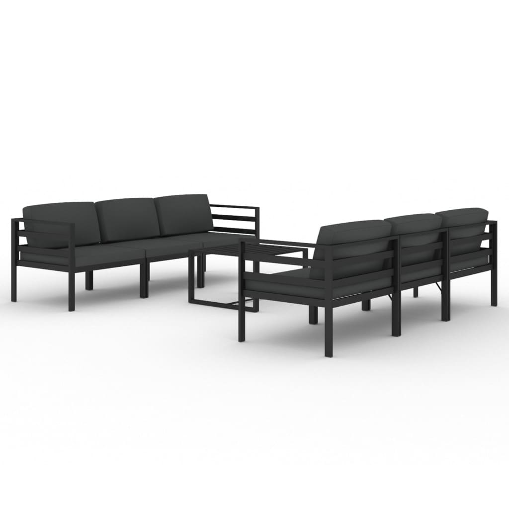 7-Delige Loungeset Met Kussens Aluminium Antracietkleurig 4x hoek + 2x midden + Tafel