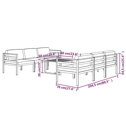 7-Delige Loungeset Met Kussens Aluminium Antracietkleurig 4x hoek + 2x midden + Tafel