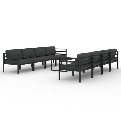 9-Delige Loungeset Met Kussens Aluminium Antracietkleurig 4x hoek + 4x midden + Tafel
