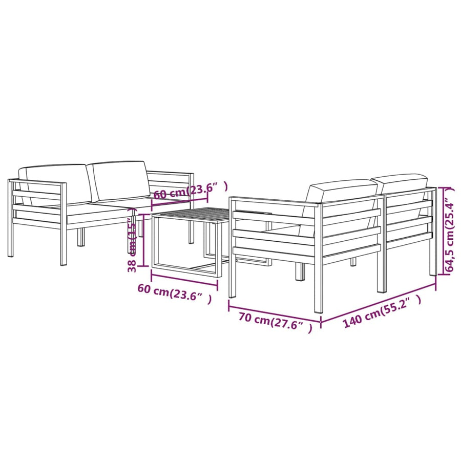 5-Delige Loungeset Met Kussens Aluminium Antracietkleurig 4x hoek + Tafel