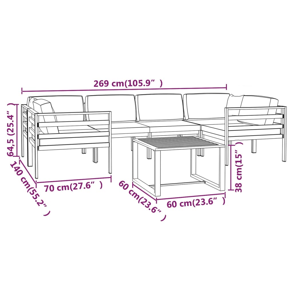 7-delige Loungeset met kussens aluminium antracietkleurig