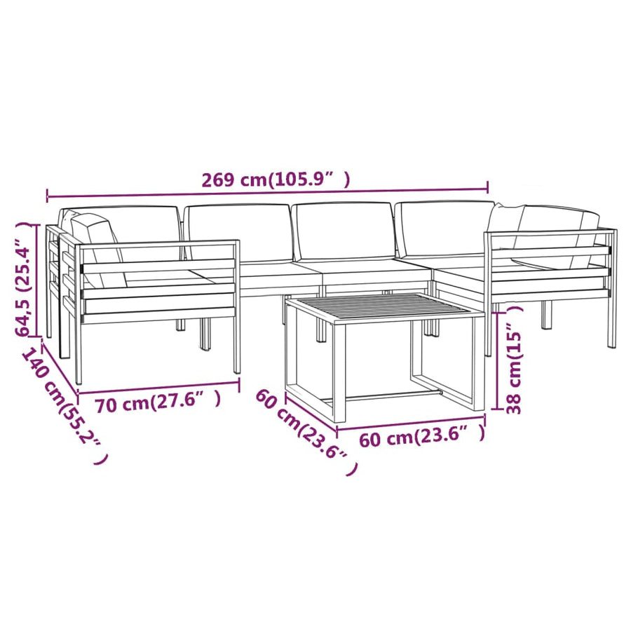 7-delige Loungeset met kussens aluminium antracietkleurig