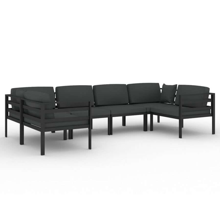 6-Delige Loungeset Met Kussens Aluminium Antracietkleurig 4x hoek + 2x midden