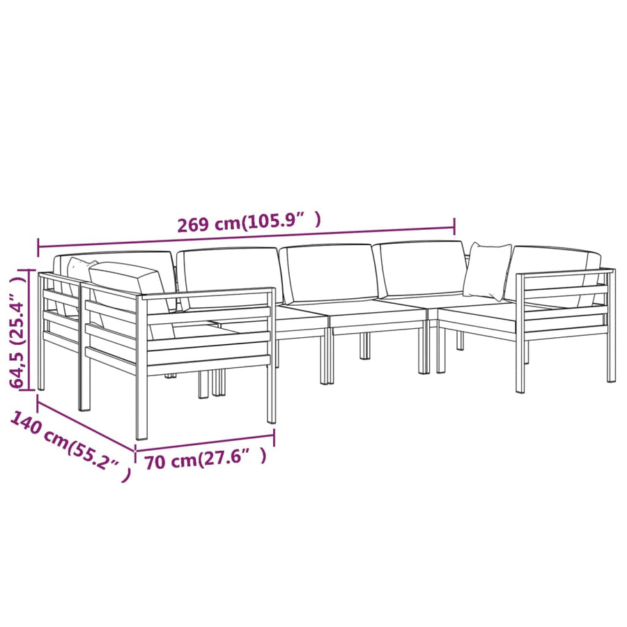 6-Delige Loungeset Met Kussens Aluminium Antracietkleurig 4x hoek + 2x midden