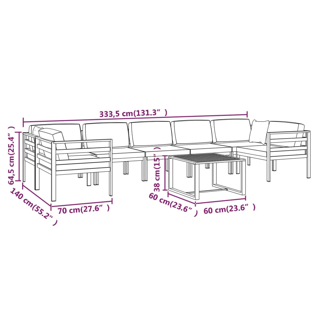 8-delige Loungeset met kussens aluminium antracietkleurig