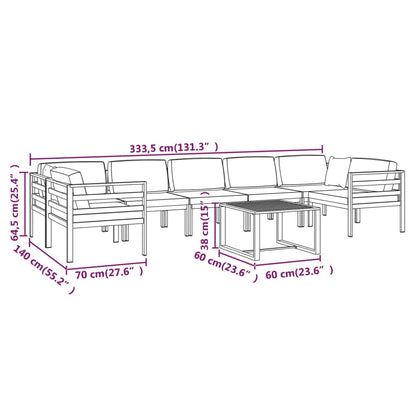 8-delige Loungeset met kussens aluminium antracietkleurig