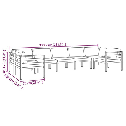 7-Delige Loungeset Met Kussens Aluminium Antracietkleurig 4x hoek + 3x midden