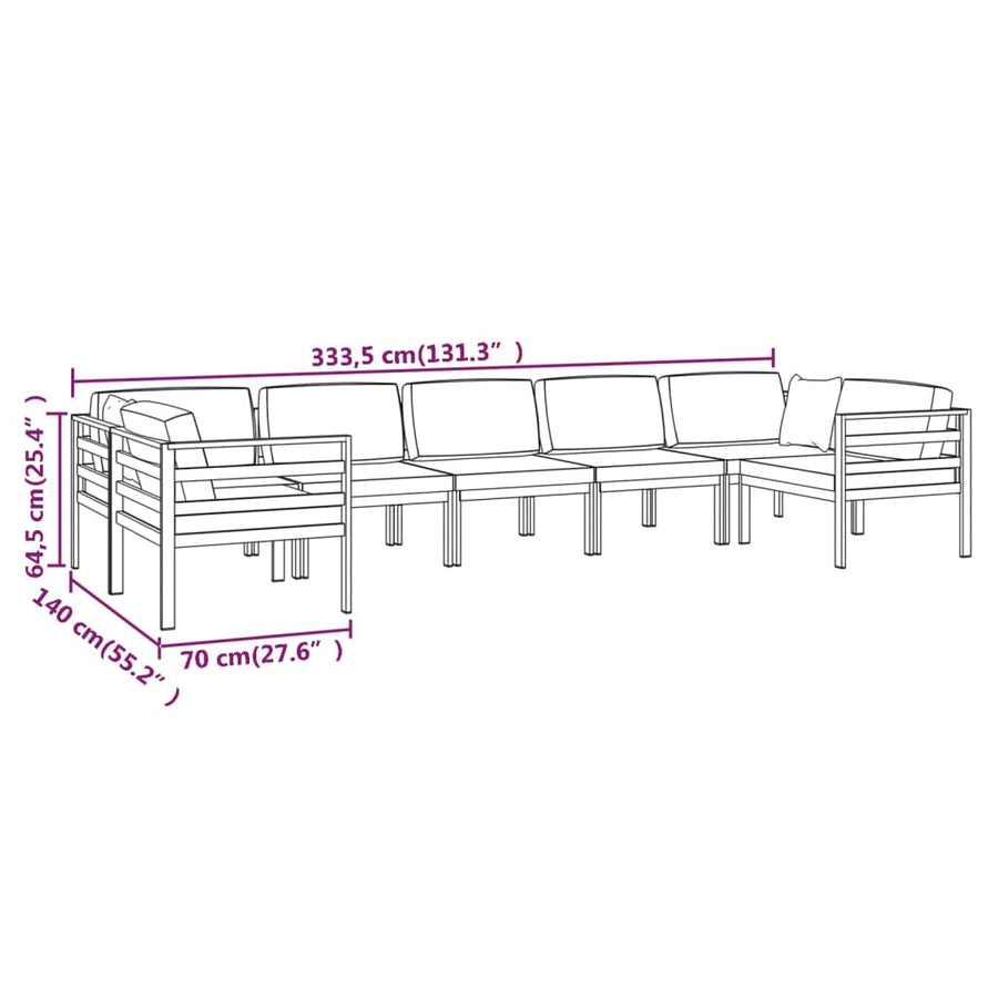 7-Delige Loungeset Met Kussens Aluminium Antracietkleurig 4x hoek + 3x midden