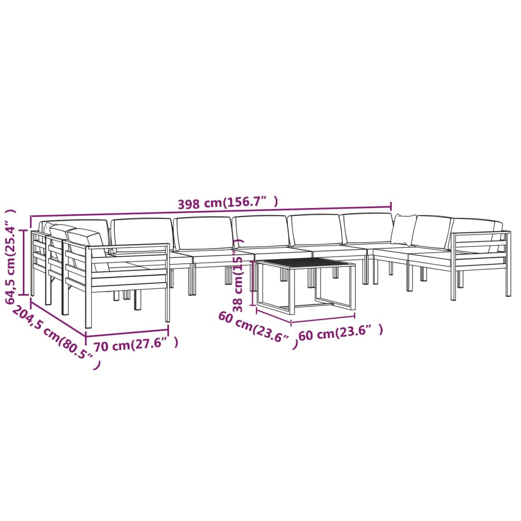 1 Loungeset Met Kussens Aluminium Antracietkleurig