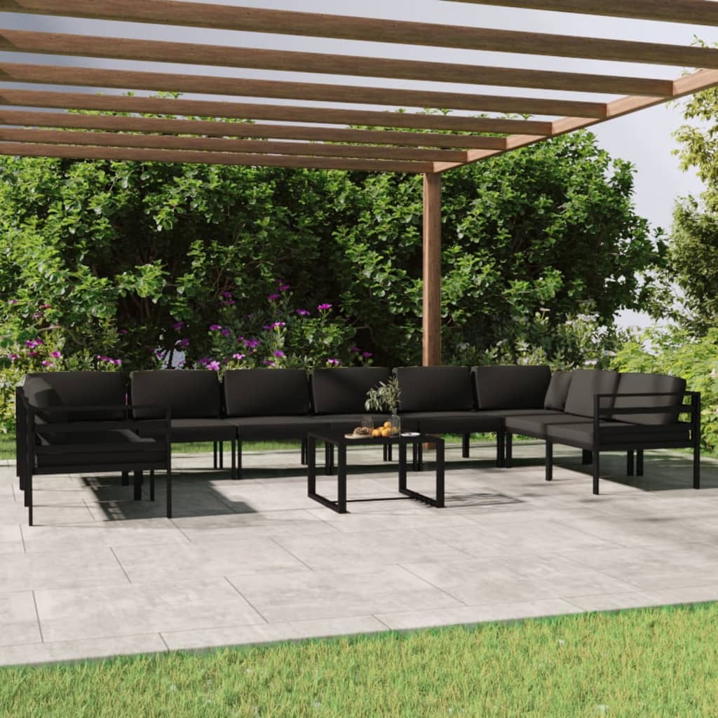 1 Loungeset Met Kussens Aluminium Antracietkleurig