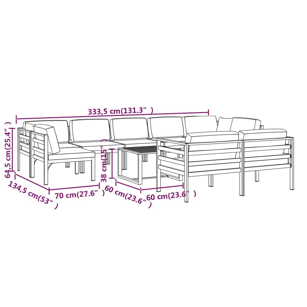 10-Delige Loungeset Met Kussens Aluminium Antracietkleurig