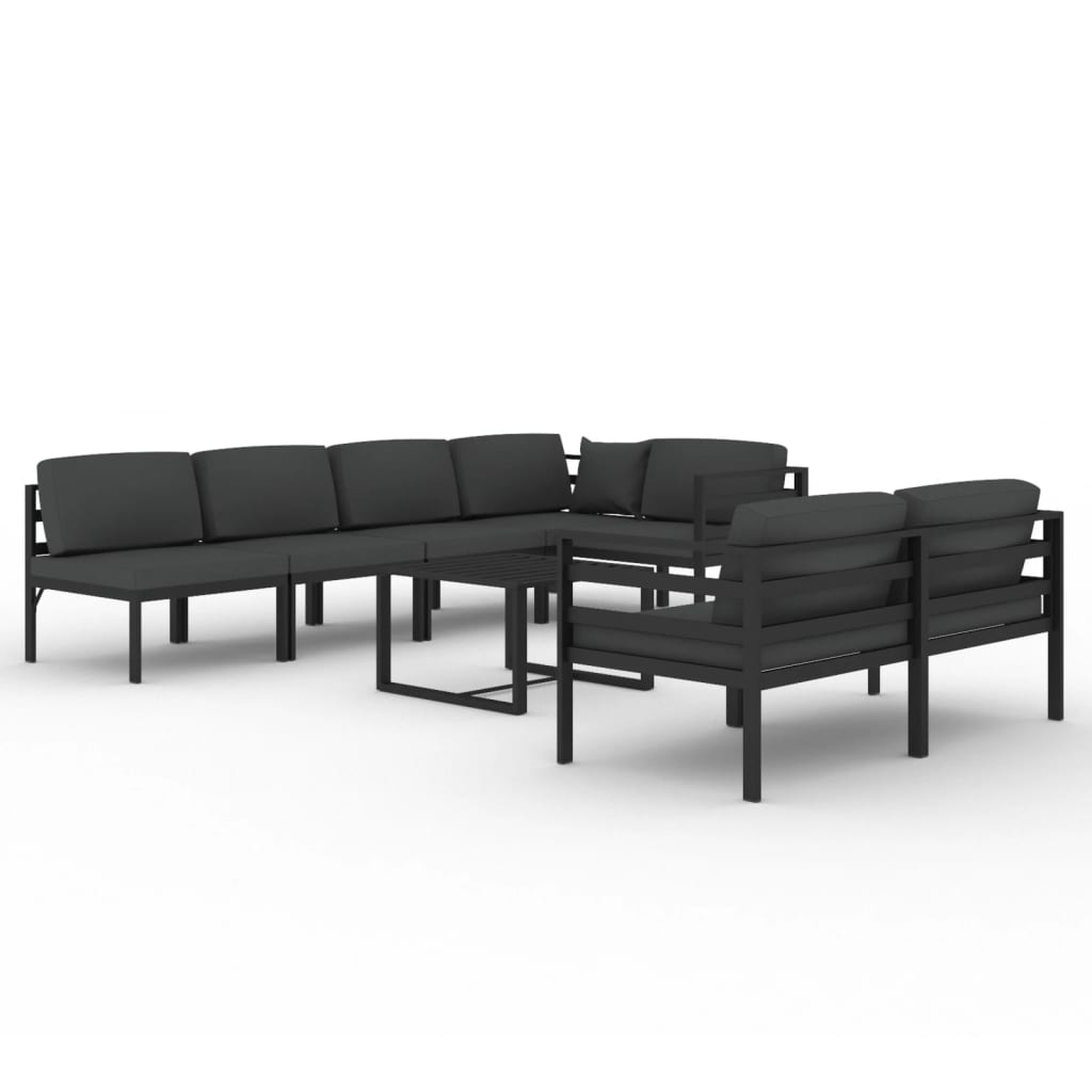 8-Delige Loungeset Met Kussens Aluminium Antracietkleurig 4x hoek + 3x midden + Tafel
