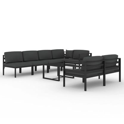 8-Delige Loungeset Met Kussens Aluminium Antracietkleurig 4x hoek + 3x midden + Tafel