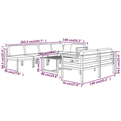 8-Delige Loungeset Met Kussens Aluminium Antracietkleurig 4x hoek + 3x midden + Tafel