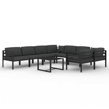9-Delige Loungeset Met Kussens Aluminium Antracietkleurig 4x hoek + 4x midden + Tafel