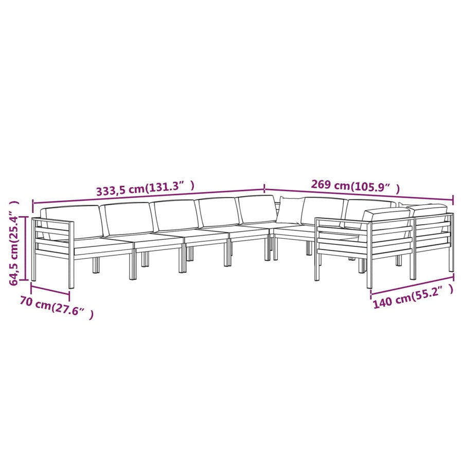 9-Delige Loungeset Met Kussens Aluminium Antracietkleurig 1