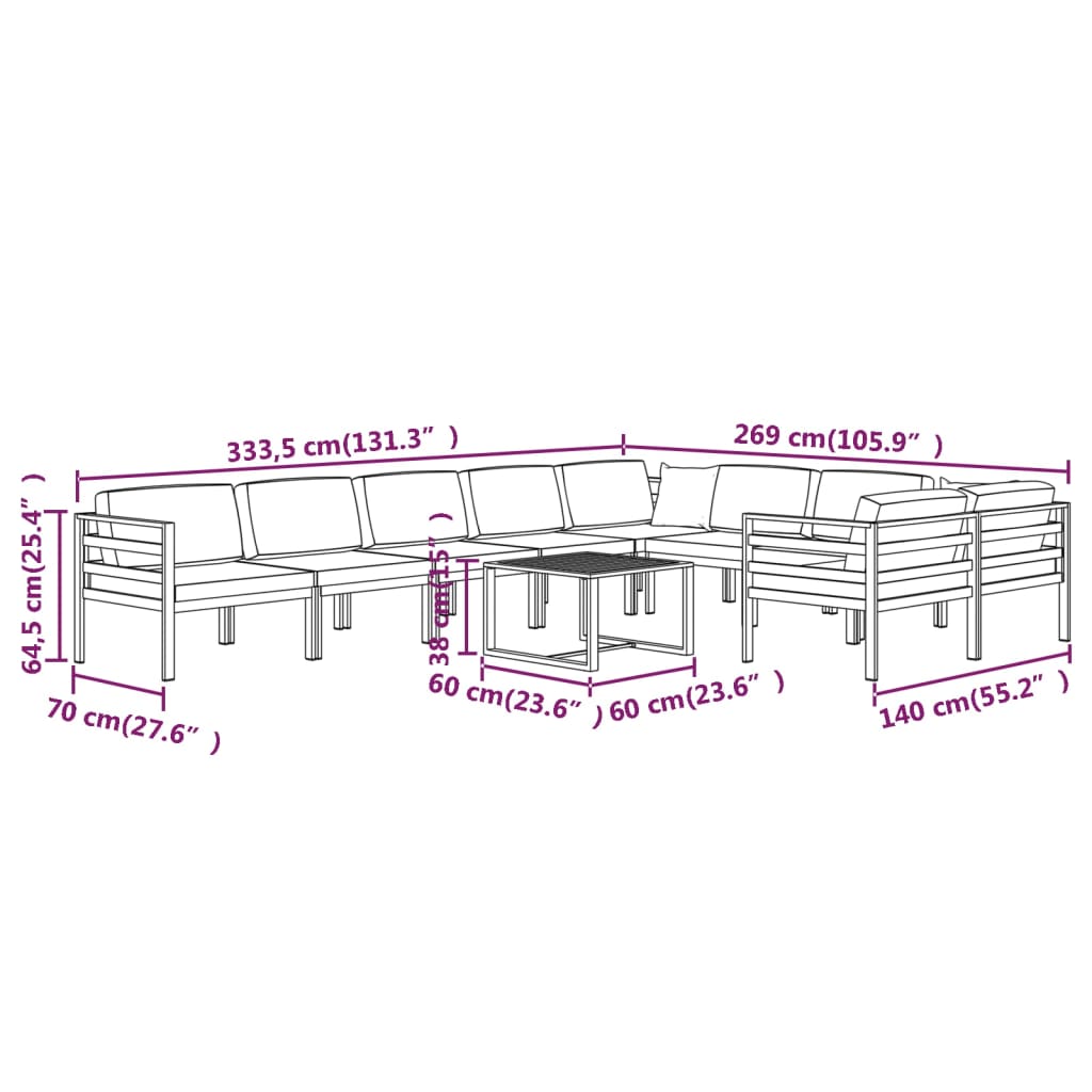 10-Delige Loungeset Met Kussens Aluminium Antracietkleurig