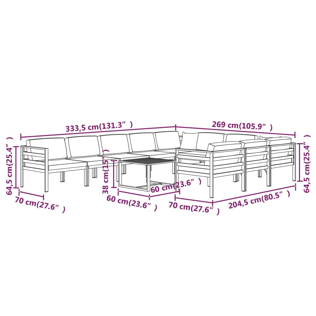 1 Loungeset Met Kussens Aluminium Antracietkleurig