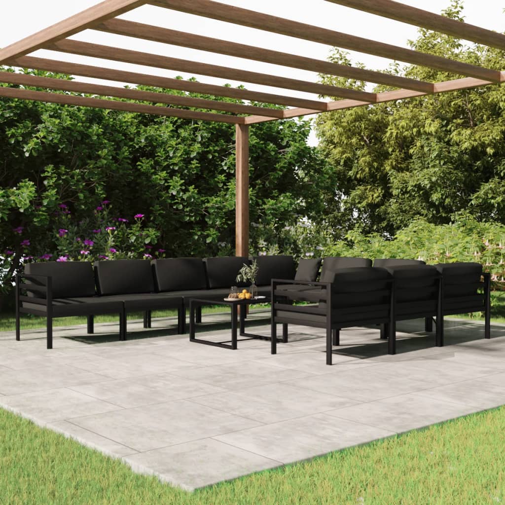 1 Loungeset Met Kussens Aluminium Antracietkleurig