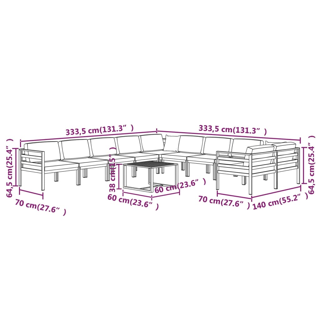 1 Loungeset Met Kussens Aluminium Antracietkleurig