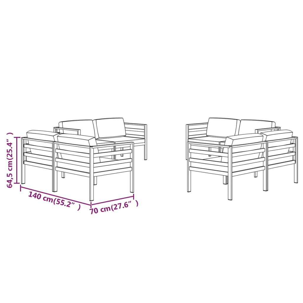 8-Delige Loungeset Met Kussens Aluminium Antracietkleurig 8x hoek