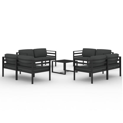9-Delige Loungeset Met Kussens Aluminium Antracietkleurig 8x hoek + Tafel