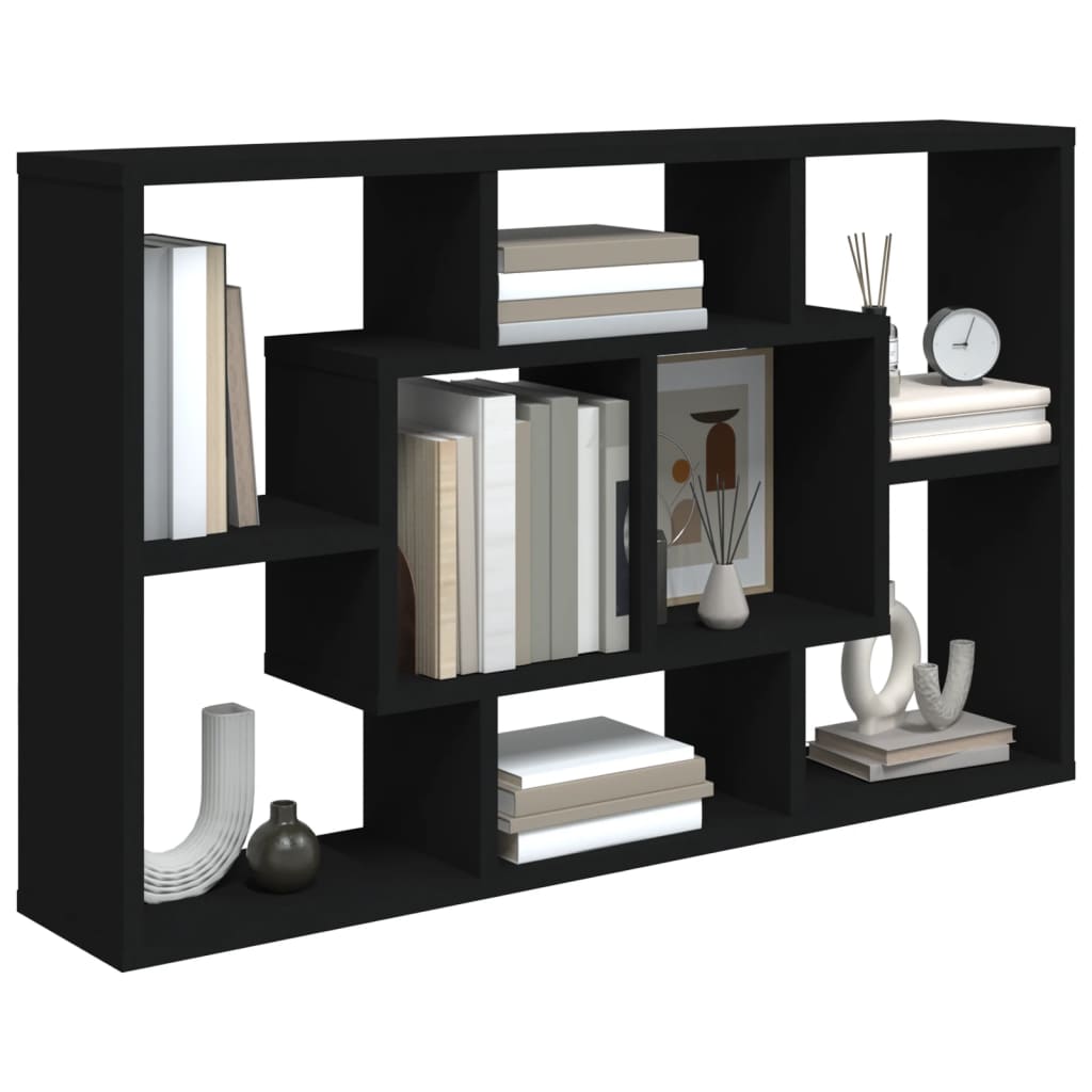 Wandschap 85X6X52,5 Cm Bewerkt Hout Zwart