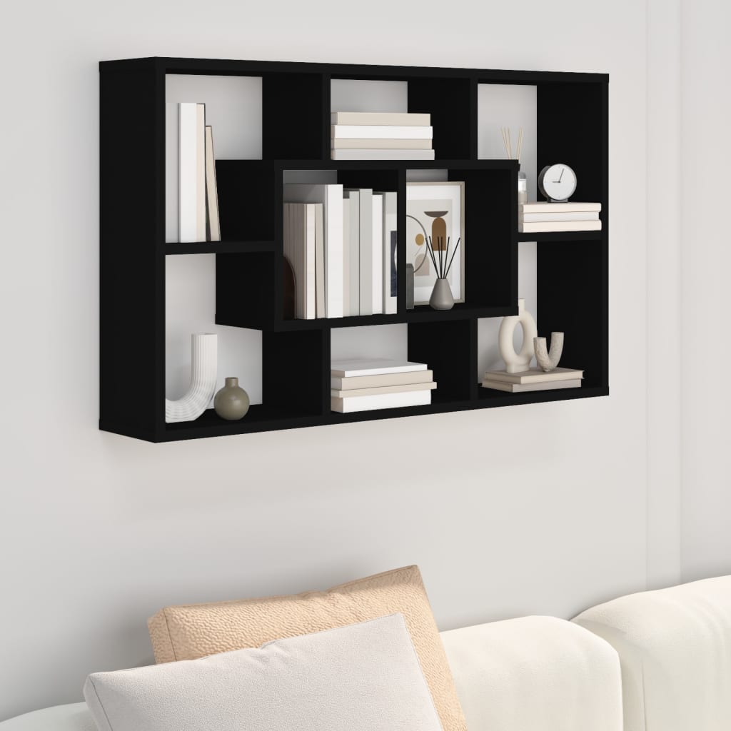 Wandschap 85X6X52,5 Cm Bewerkt Hout Zwart