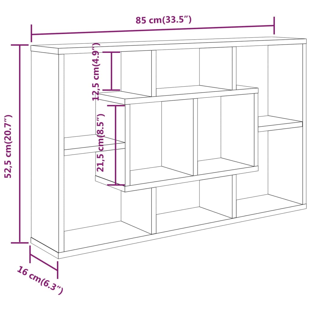 Wandschap 85X6X52,5 Cm Bewerkt Hout Kleurig Sonoma eiken