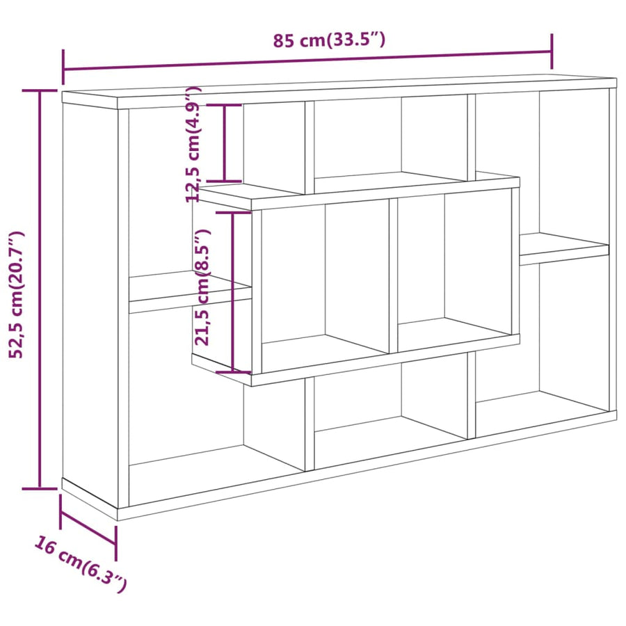 Wandschap 85X6X52,5 Cm Bewerkt Hout Kleurig Sonoma eiken