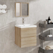 Bathroom cabinet with mirror, engineered wood, Sonoma oak-coloured