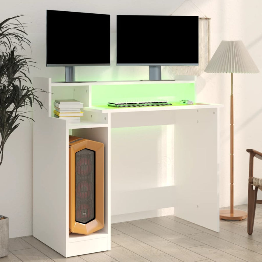 Bureau Met Led-Verlichting 97X45X90 Cm Bewerkt Hout Wit