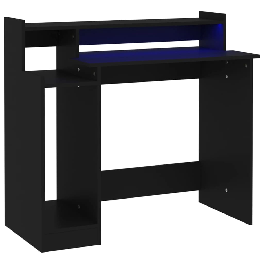 Bureau met LED-verlichting 97x45x90 cm bewerkt hout zwart