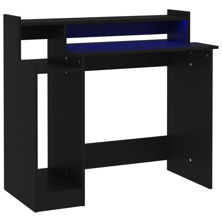 Bureau met LED-verlichting 97x45x90 cm bewerkt hout zwart
