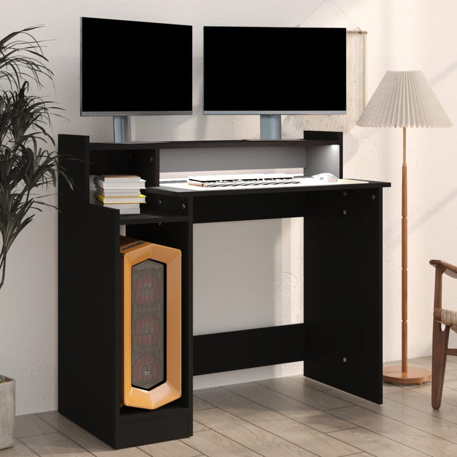 Bureau met LED-verlichting 97x45x90 cm bewerkt hout zwart