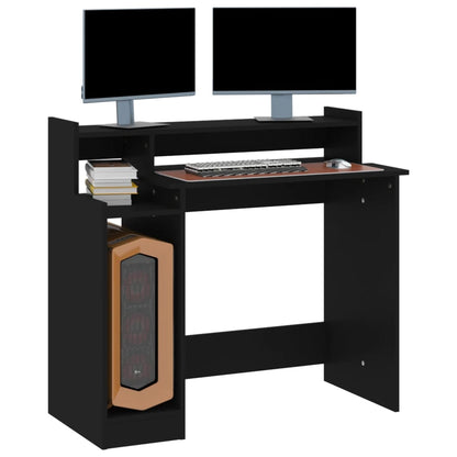 Bureau met LED-verlichting 97x45x90 cm bewerkt hout zwart