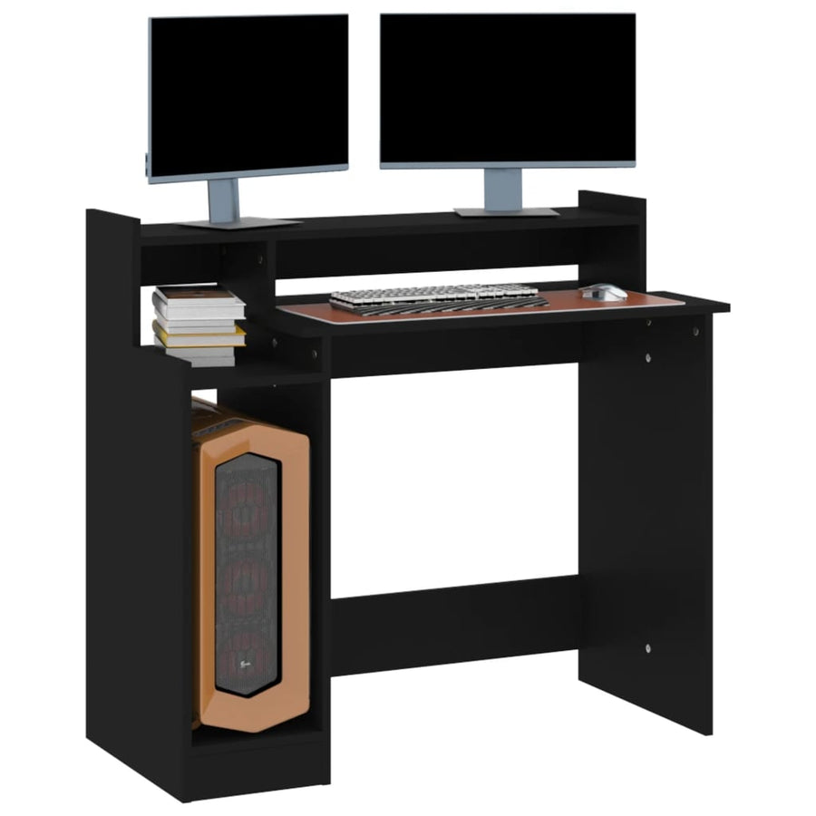 Bureau met LED-verlichting 97x45x90 cm bewerkt hout zwart