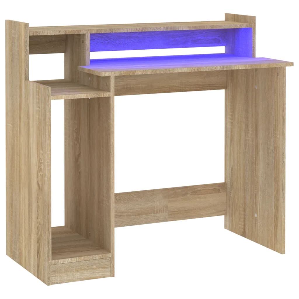 Bureau Met Led-Verlichting 97X45X90 Cm Hout Sonoma Eikenkleurig