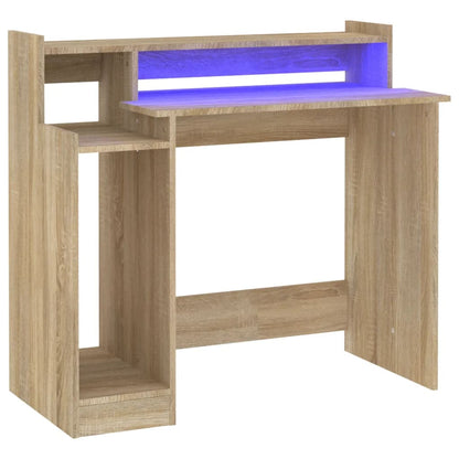 Bureau Met Led-Verlichting 97X45X90 Cm Hout Sonoma Eikenkleurig